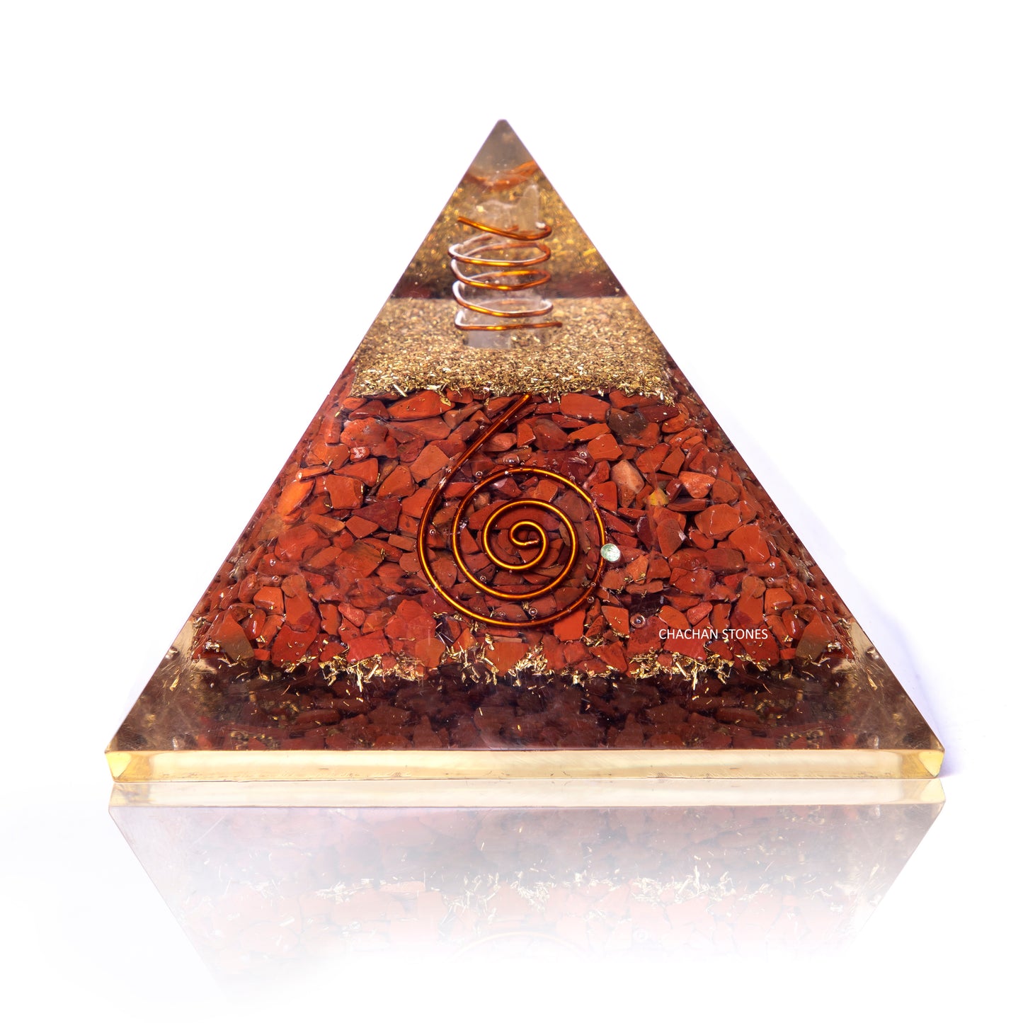 Triangular pyramid with spiral design on a white background