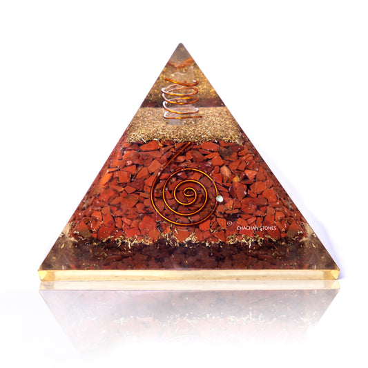 Triangular pyramid with spiral design on a white background
