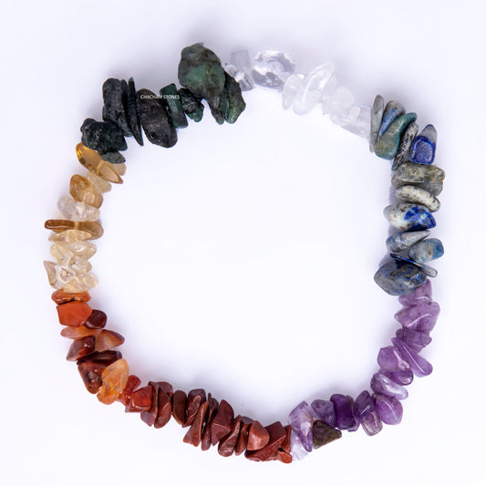 Multicolored stone chip bracelet on a white background