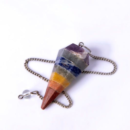 Colorful crystal pendulum on a white background