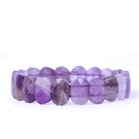 Purple beaded bracelet on a white background with 'Chachan Stones' branding.