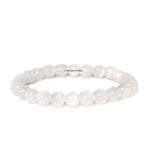 White beaded bracelet on a white background with 'Chachan Stones' branding.