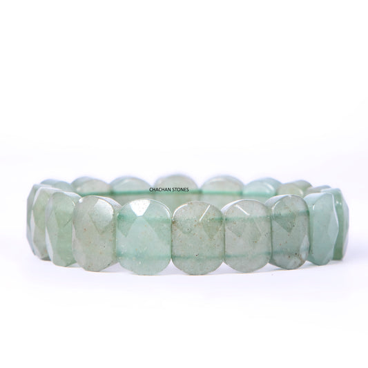 Green stone bracelet on a white background with 'Chachan Stones' branding.