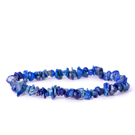 Blue stone chip bracelet on a white background