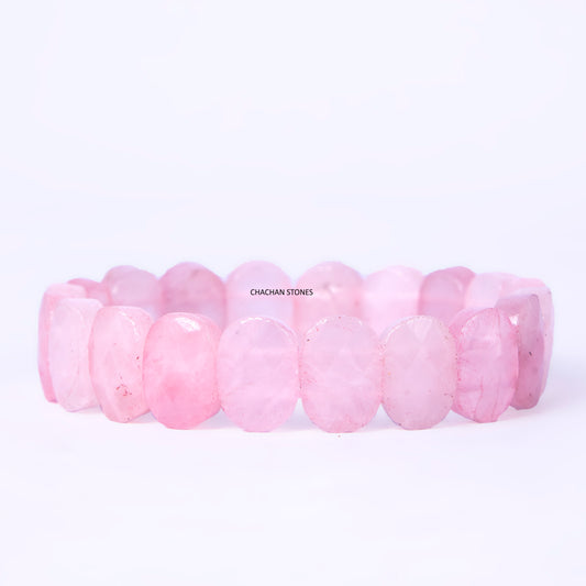 Pink beaded bracelet on a white background with 'CHACHAN STONES' branding.