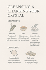 Instructions for cleansing and charging crystals with illustrations and text.